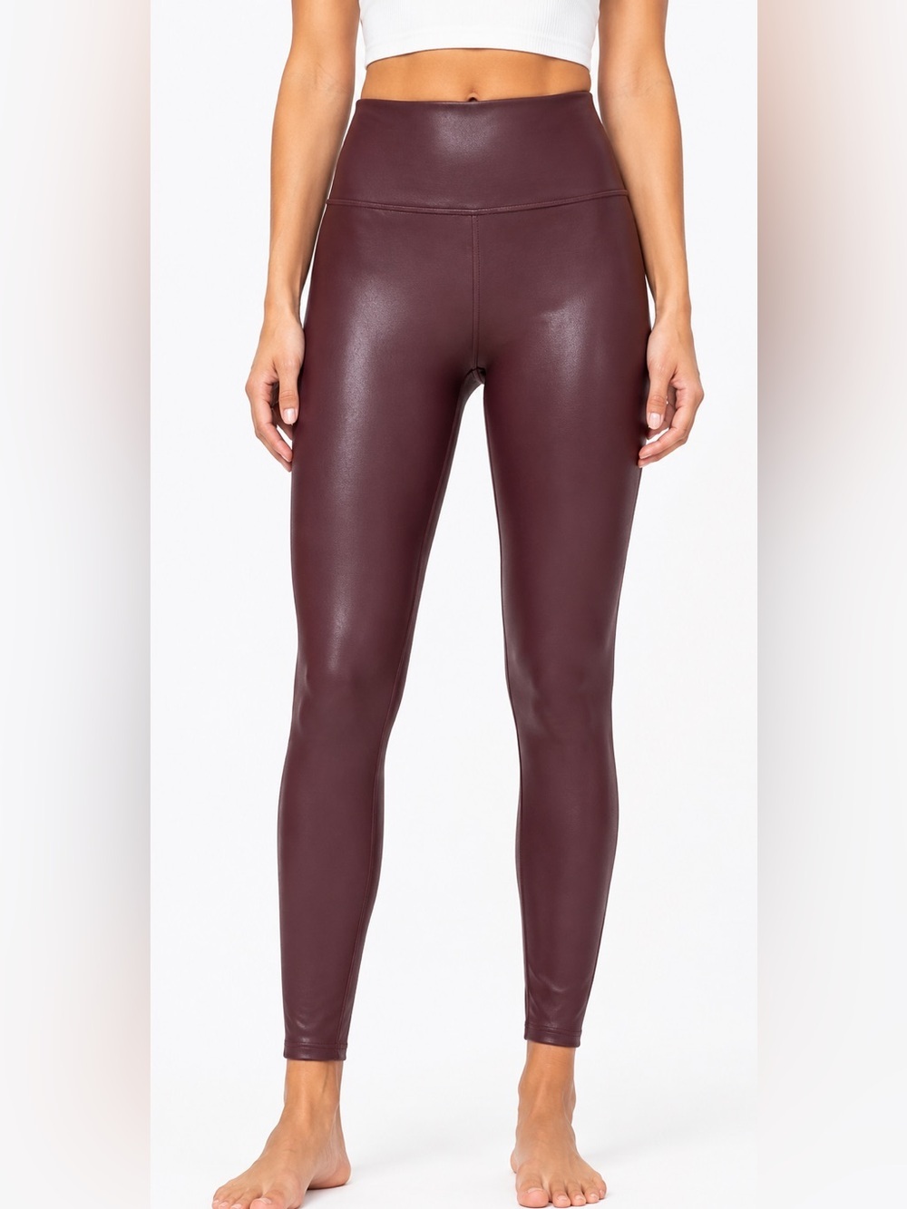 CRZ YOGA Women’s High Waisted Faux Leather Leggings Burgundy Size S (US 4/6)